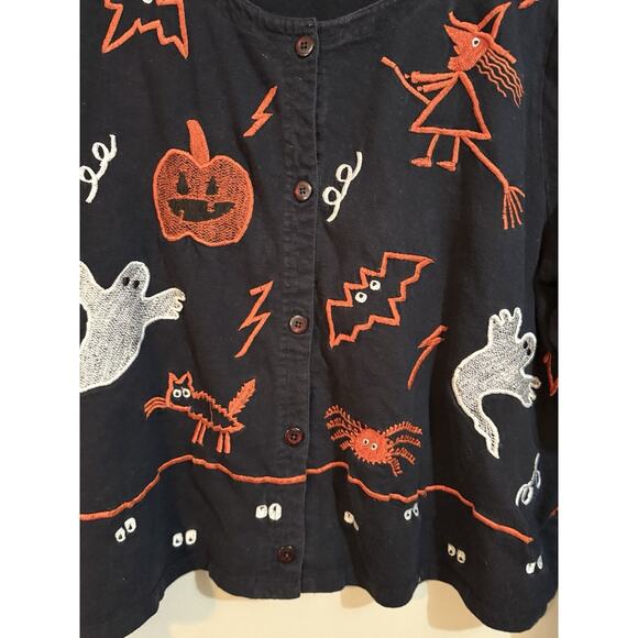 Michael Simon Lite Halloween Cotton Cardigan Black Pumpkin Ghost Cat Women’s 2X - Picture 2 of 8